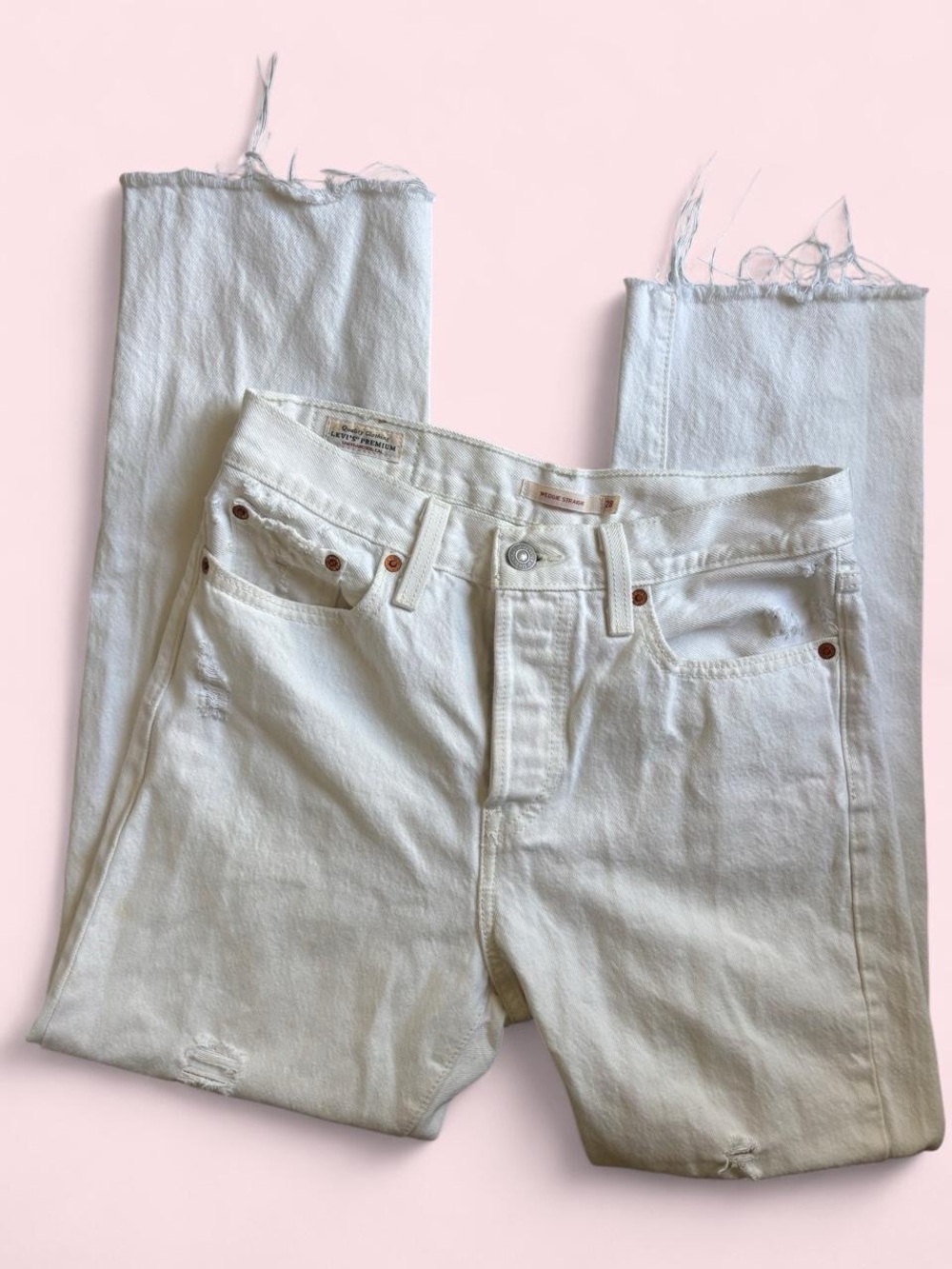 Levi’s White Women’s High-Rise Distressed Straight Jeans